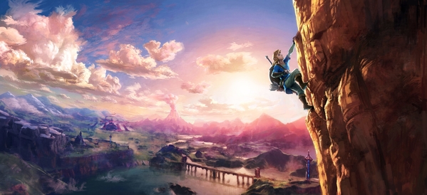 Link climbing a cliff
Art of Link climbing a cliff-face in Breath of the Wind, used as the "header image" on their main E3 page (e3.nintendo.com)
Keywords: zelda;botw;e3;e3_2016